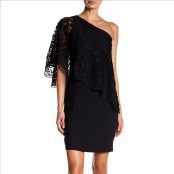 Nanette Lepore Dresses & Skirts - Nanette Lepore One Shoulder Lace Overlay Popover Black Cocktail Dress, Size 4